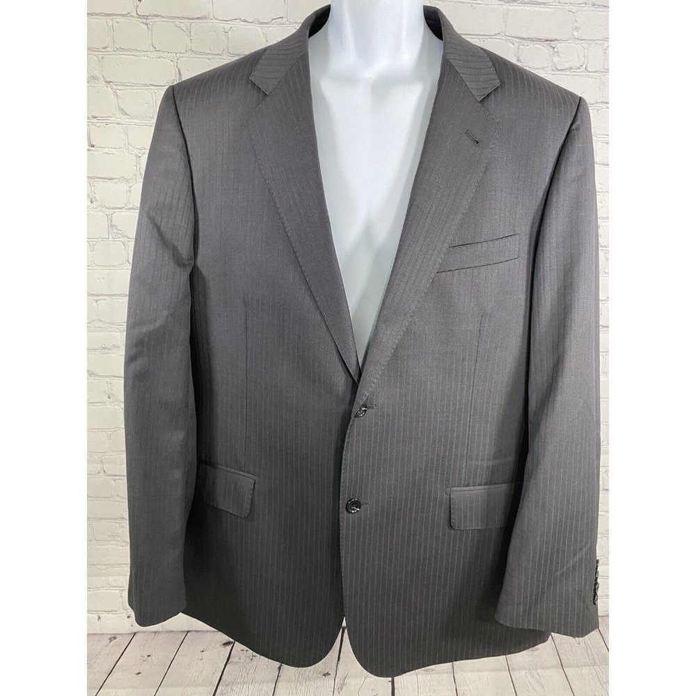 Baroni Couture Wool Super 100’s Black Stripe 2 Button Coat Blazer Jacket 48L